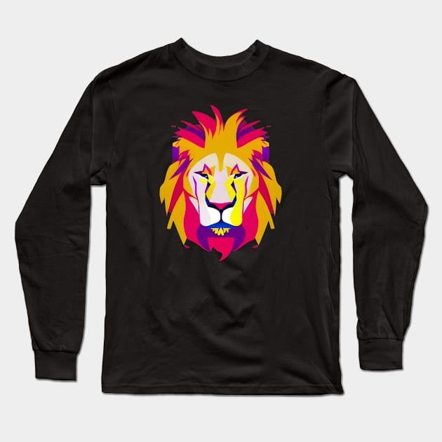 Yellow Bright Colorful Lion Animal Head Long Sleeve T-Shirt by shanestillz